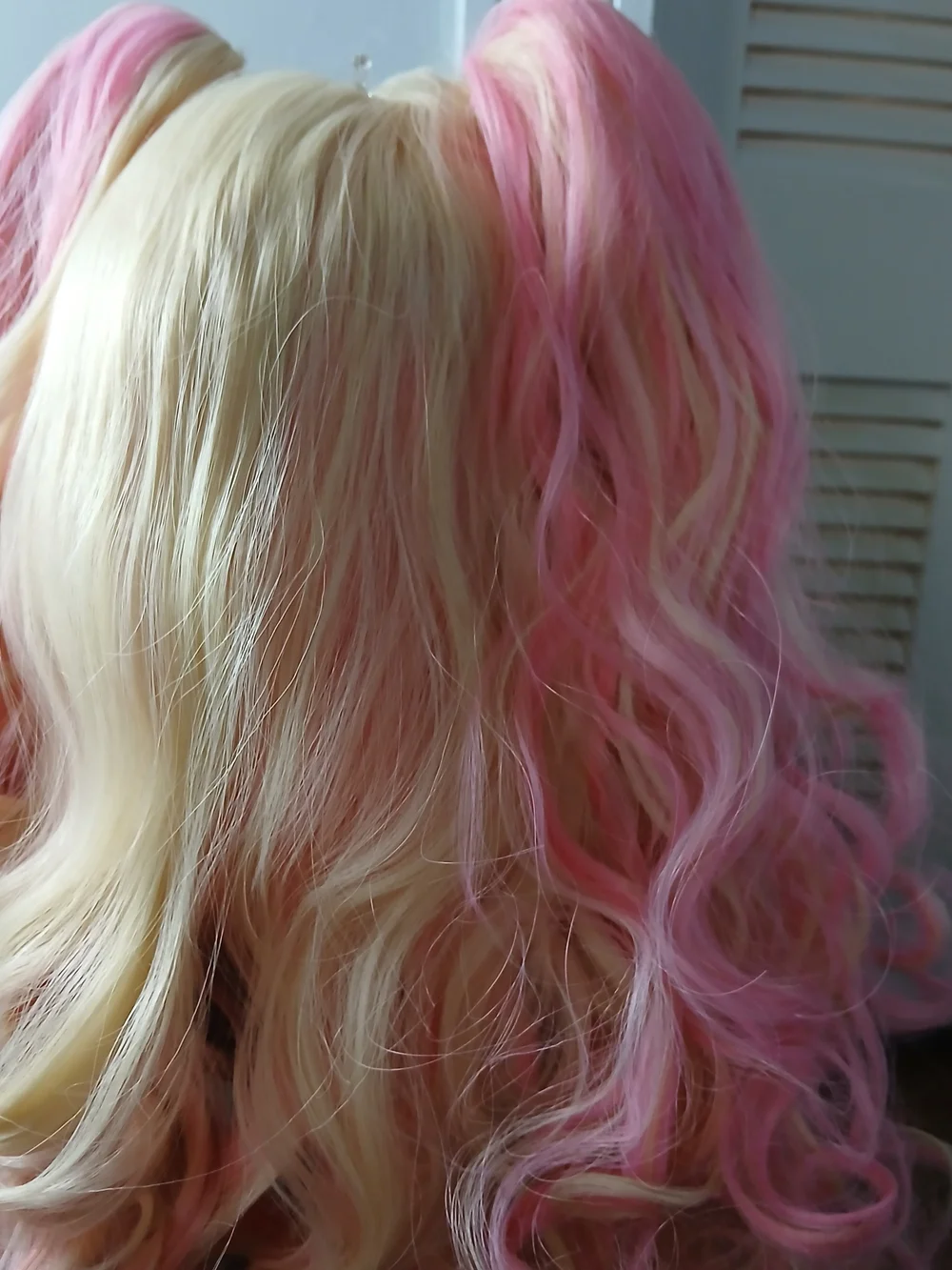Blonde & Pink Curly Synthetic Ponytail Wig for Women